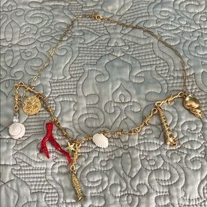 Beach statement Gold and Red Charm Necklace